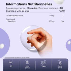 Selenium 200mcg, L Selenomethionine, 365 Comprimes Vegan (1 An), 1 Comprime Tous Les 2 Jours, Selon L'EFSA, Le Selenium Contribue a