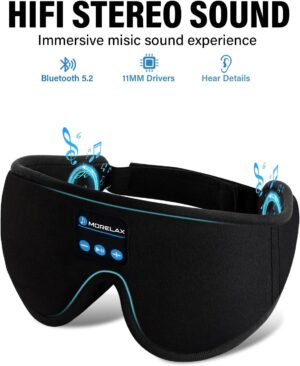 Masque de sommeil avec casque Bluetooth, masque de sommeil 3D sans fil, masque pour les yeux pour dormir sur le cotele dos, cadeau