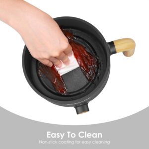 Audecook Hot Pot electrique avec Cuiseur a Vapeur, 1.5L Portable PoeLe Multifonction, Parfait Pour NouillesPaTesœUfsSoupeSteak (