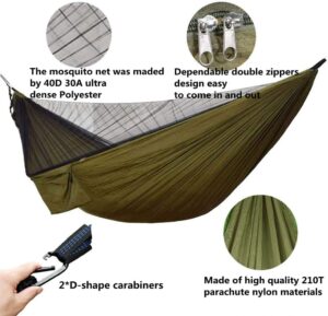 Hamac de Camping avec moustiquaire, hamac Simple et Double leger, Portable en pour 2 Personne pour Le Camping, la randonnee, la Surv