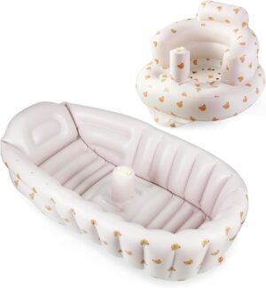 PandaEar Lot de 2 baignoires gonflables et sieges pour bebe a partir de 3 mois et plus, baignoire de voyage portable pour bebe et ch