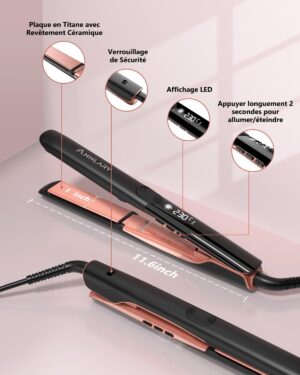 ANNLARY Lisseur Cheveux 2.5 cm, Lisseur Boucleur 2 en 1 Plaques Ceramique Ionique Titane, Double Tension (110-240V) pour Cheveux