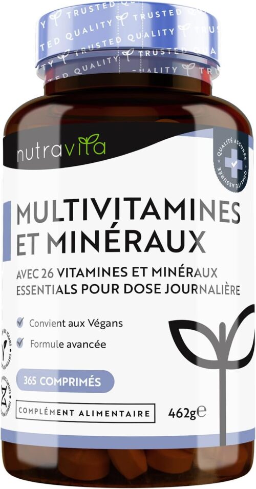 Multivitamines et Mineraux - 365 Comprimes (12 Mois) 26 Nutriments dont Zinc Fer Selenium Vitamine C A B D3 E K - Vitamines, Minerau