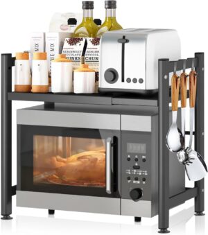 JAMATA Support de four a micro-ondes,2 Niveaux Support de Four a Micro-Ondes Extensible,Etagere Rangement Cuisine Four a Micro Ondes