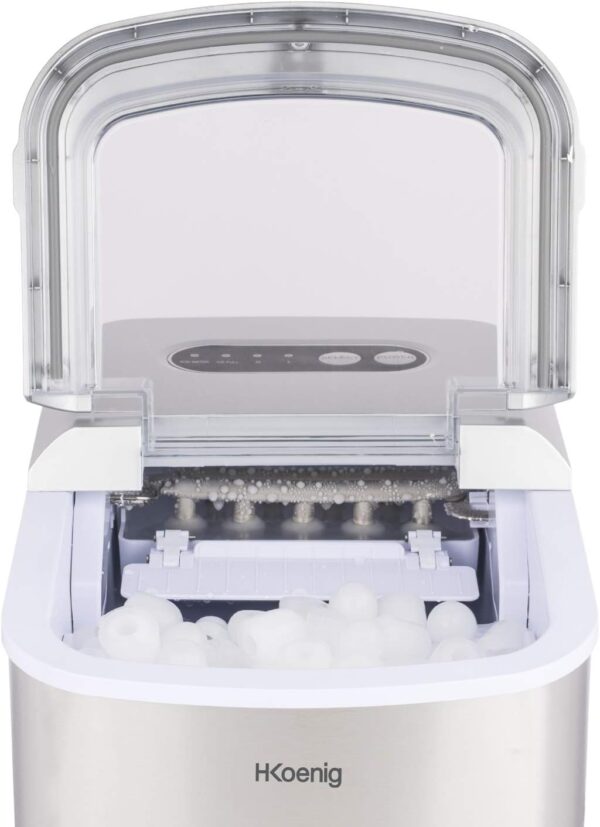 H.Koenig Machine à Glaçons KB20, 12kg en 24h, 2 tailles de Glaçons, Autonettoyante, Portable, Silencieuse 2,1L, Glaçons Prêts en 6mi
