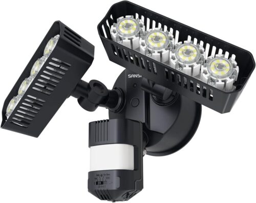 SANSI Projecteur LED Exterieur 3600LM avec Detecteur de Mouvement, Spot LED Exterieur 5000K avec 2 Tetes Reglables, Lumiere de Secur