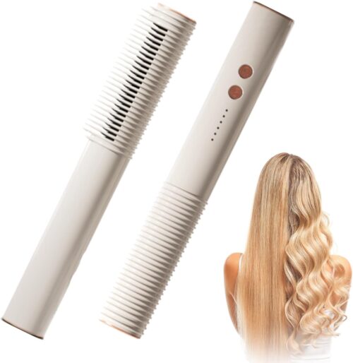 Euakee 2 en 1 Brosse Lisseur et Boucler Cheveux Ionique, Professionnels Hair Straightener Brush avec Protection Anti-Brulure, 20s PT