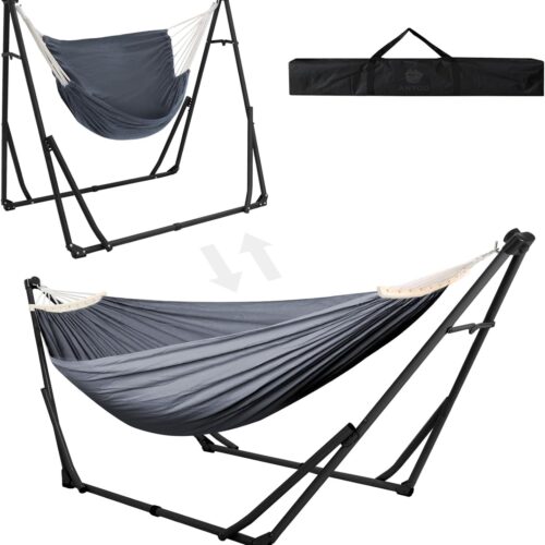 Anyoo Hamac et Chaise avec Support Double Usage Pliable pour Interieur et Exterieur