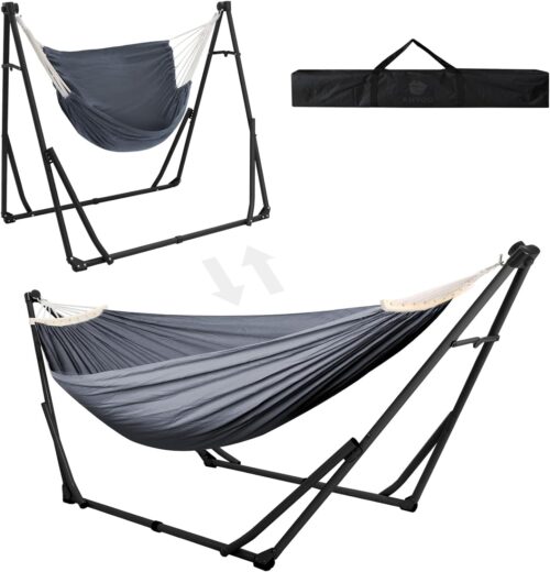 Anyoo Hamac et Chaise avec Support Double Usage Pliable pour Interieur et Exterieur