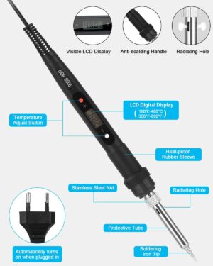 Zhufas Fer a Souder, 80W Kit de Fer a Soudure, Fer a Souder Etain de Precision avec Pompe a Dessouder, Temperature Reglable 180480C