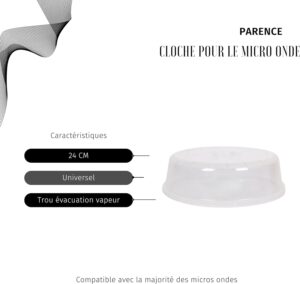 PARENCE.- Cloche pour le Micro Onde UniverselleCouvercle Alimentaire, Prevention Eclaboussures, Odeur, Cuisson Uniforme - 24cm, Tra