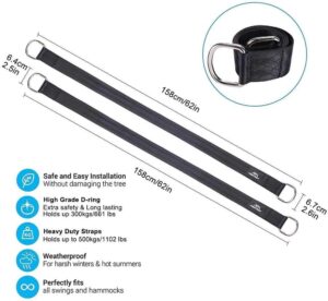 POOTACK Lot de 2 Kit Hamac Ultra Resistant aux Sangles Lourde Suspension 150cm avec D-Ring,Deux Crochets Mousquetons, Charge Max 500
