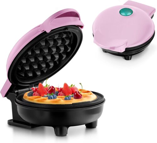 Mini gaufrier antiadhésif rétro rose – gaufres classiques