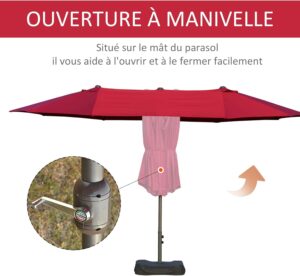 Outsunny Parasol de jardin exterieur parasol double rectangulaire 4,6L x 2,7l x 2,4H m avec ouverture fermeture manivelle, sacs de l