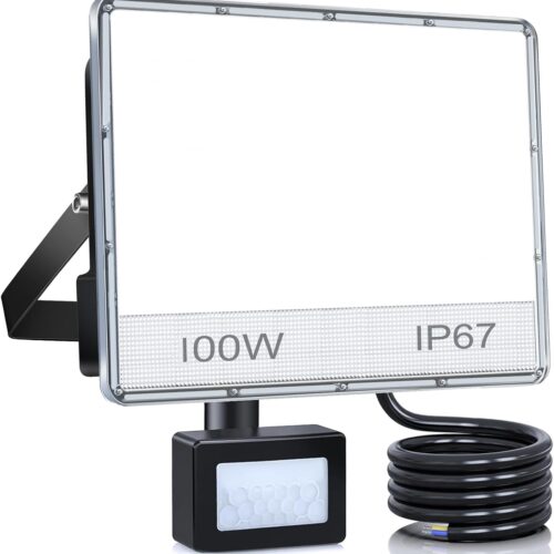 ANNIFUNLY Projecteur LED Exterieur avec Detecteur, 100W 10000LM Spot LED Exterieur Avec Detecteur IP67 Etanche Projecteur Exterieur