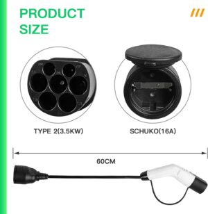 AOHEWEI Type 2 to Schuko Car Charger Adapter IEC 62196 Type 2 EV to Schuko Socket Car Charger Adapter 16A 3.5KW