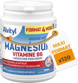 Alvityl Magnesium 300mg Vitamine B6 - Liberation Prolongee - Diffusion lente et progressive - Magnesium d'origine Marine - Stress,