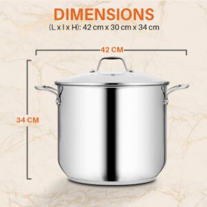NutriChef Marmite- Faitout Inox de 18 Litres - 18-8 Qualite Alimentaire Resistant Tous Feux- Faitout-Grande Marmite avec Couvercle T