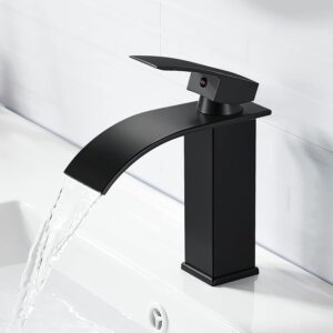 Coleniny Moderne Robinet Lavabo Noir Cascade, Mitigeur Lavabo Salle de Bain en Laiton Design Elegant, Robinet Salle de Bain Noir ave