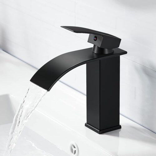 Coleniny Moderne Robinet Lavabo Noir Cascade, Mitigeur Lavabo Salle de Bain en Laiton Design Elegant, Robinet Salle de Bain Noir ave
