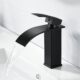 Coleniny Moderne Robinet Lavabo Noir Cascade, Mitigeur Lavabo Salle de Bain en Laiton Design Elegant, Robinet Salle de Bain Noir ave