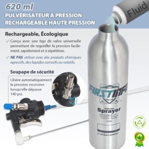 FIRSTINFO A1638 Pulverisateur Rechargeable en Aluminium Epais 620 ml Pression Max 140 psi Aerosol Reutilisable a Air Comprime