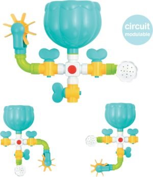 LUDI - Coffret de Bain Dino - 1 Circuit dEau a Construire, 1 Grand Dinosaure, 1 Bebe Dino Aspergeur - Jouet de Bain pour Bebe a Ven