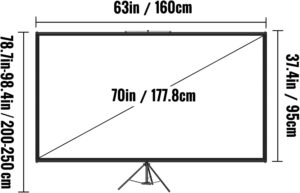 VEVOR Ecran de projection sur trepied avec support 177,8 cm 16:9 4K HD - Sans plis - Reglable en hauteur - Ecran portable pour proje