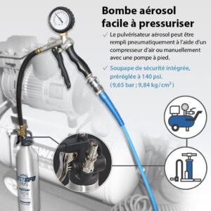 FIRSTINFO A1638 Pulverisateur Rechargeable en Aluminium Epais 620 ml Pression Max 140 psi Aerosol Reutilisable a Air Comprime