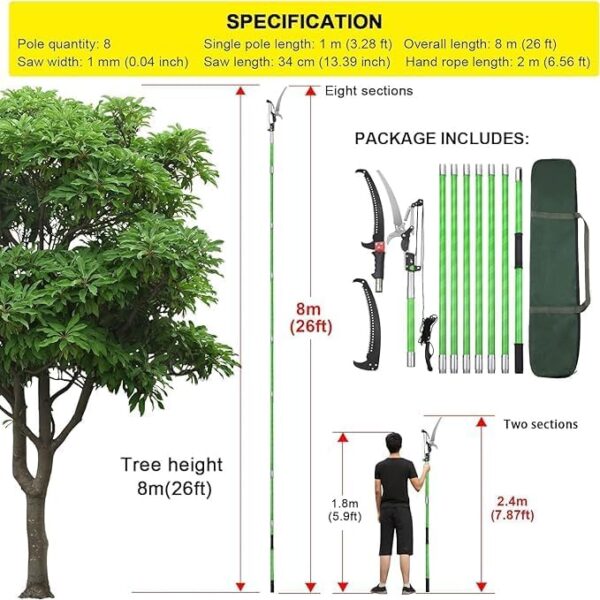 Telescopic Pruning Saw, Telescopic Pruning Saw with 8m Telescopic Handle, Manual Lopper, Garden Tools for Pruning Palm Trees Shrubs