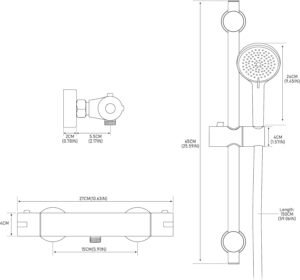 MORADO Black Shower Mixer with Adjustable Shower Rod, 70 cm, Black Shower Head with Shower Head and Shower Hose 150 cm