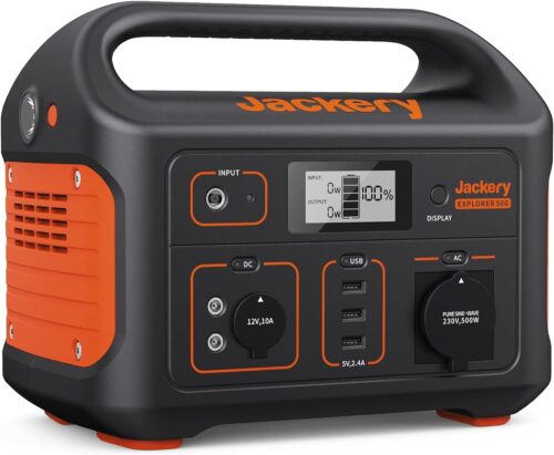 Jackery Explorer 500 Portable Electric Generator, 518Wh Lithium-Ion Battery with 1 AC Socket 230V500W (Max 1000W) and 3 USB-A Socke