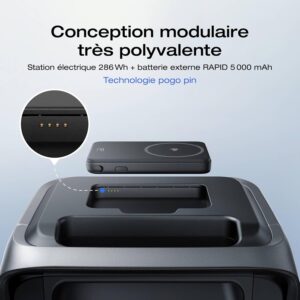 Station electrique portable EF ECOFLOW RIVER 3 Plus sans fil et batterie externe 5000 mAh, batterie LFP 286 Wh, jusqu'a 1200 W de so