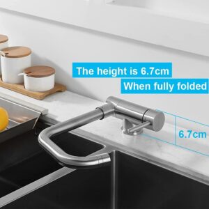 ONECE Robinet de Cuisine Rabattable, Mitigeur Evier 2 Jets Rotation 360, Robinet devant Fenetre, Acier Inox SS304 Brosse Anti-Empre