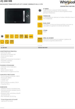 Four micro-ondes Whirlpool modèle JQ 280 SL/MB Noir