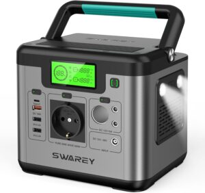 SWAREY Generateur Electrique Portable 518Wh Batterie Externe 220V Super Silencieux Sortir ACUSBType-CQC 3.0 (S500(500W))