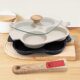 Bobikuke Poele a 4 Emplacements avec Poignee Amovible et Couvercle, Poele a Pancakes Antiadhesive en Aluminium pour Tous Feux Dont I