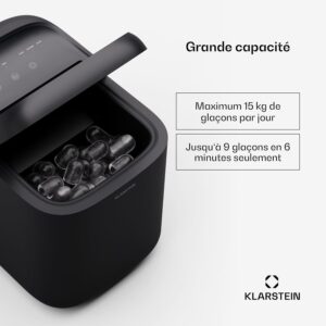 Machine à glaçons Klarstein SparkIce 15 kg/jour, 6 min