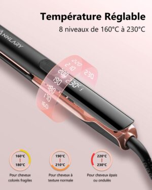 ANNLARY Lisseur Cheveux 2.5 cm, Lisseur Boucleur 2 en 1 Plaques Ceramique Ionique Titane, Double Tension (110-240V) pour Cheveux