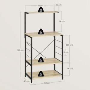 61bMa1XNuuL._AC_SL1500_.jpg WOLTU Etagere Micro Onde, Meuble Cuisine Rangement, a 4 Niveaux, 4 Crochets, 60x40x123cm Noir Chene Clair
