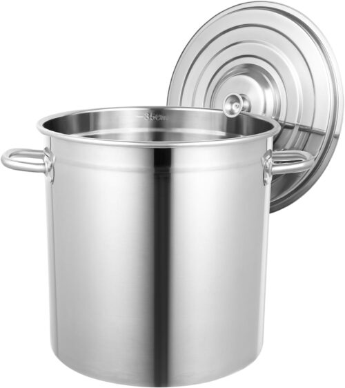 Begoniape Marmite en acier inoxydable de 35 l - Faitout 35 l - Grande casserole avec fond epais - Fond plat - Couvercle rainure anti