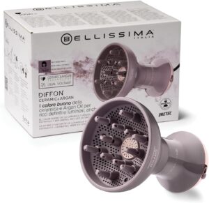 Belissima Diffuseur Seche Cheveux Professionnel Design Ergonomique Gris Rose - Definition Boucles, Chaleur Homogene, Volume, Sou