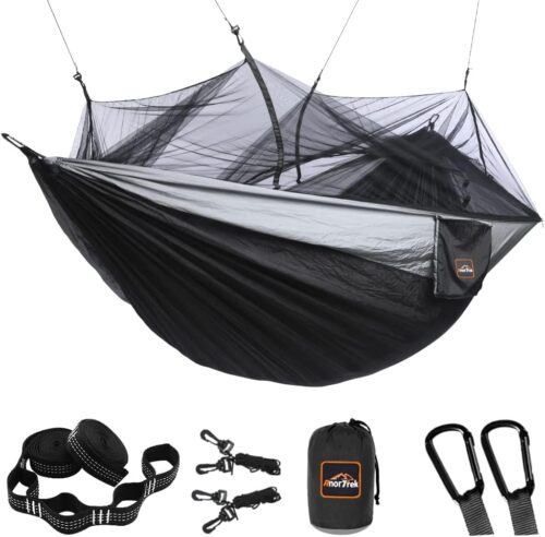 Hamac de Camping AnorTrek avec moustiquaire, hamacs Portables Doubles et Simples avec Sangles d'arbre, hamac Parachute pour Le Campi