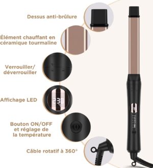 Fer a Boucler 5 en 1 PARWIN PRO BEAUTY Multifonctionnel Interchangeable Kit Fer a Friser avec Tourmaline en ceramique et 140-230C T