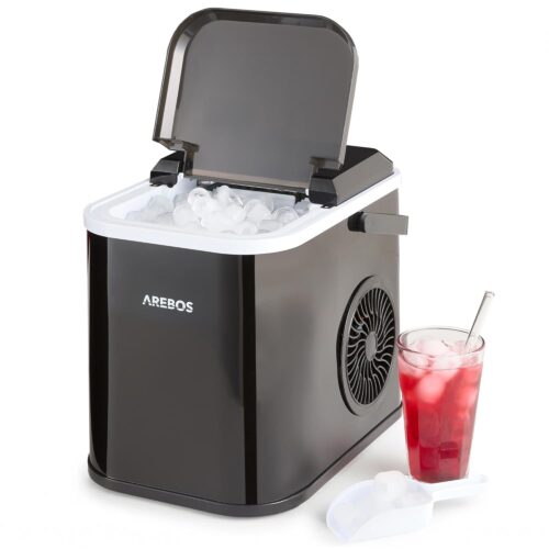 Arebos Machine à glaçons 12kg/24h, 10–15 min, réservoir 1,1 L, silencieuse