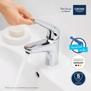 GROHE Swift Mitigeur Monocommande Lavabo, Economie d'Eau, Ouverture Eau Froide, Taille S, Tirette et Vidage, Installation Facile, Ch