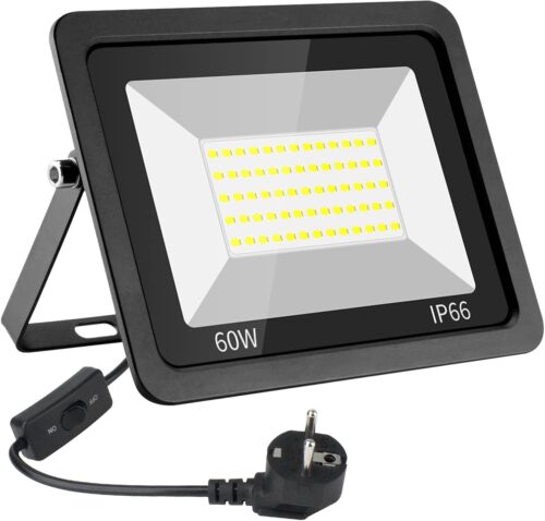 Eleganted 60W Projecteurs LED Exterieur avec bouchon, IP66 Etanche 6000LM Spot LED Exterieur, 6500K Blanc Froid Eclairage de Securit