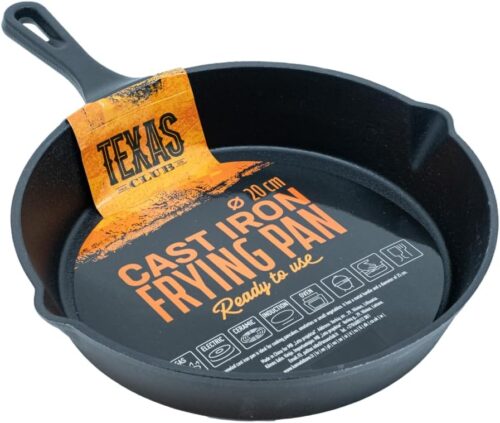 Texas Club - Poele a frire en fonte, crepes, omelette, viande ou legumes, ideale pour barbecue et cuisine, poele a barbecue, diametr
