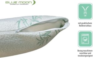 BLUE MOON Oreiller orthopedique en bambou - Oreiller en mousse a memoire de forme - Hypoallergenique - Housse amovible avec fermetur