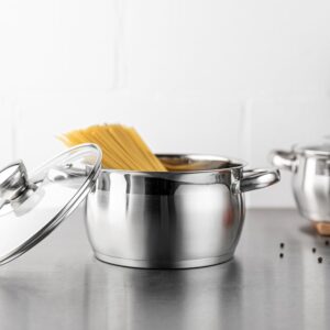 FLORINA Faitout Inox (1,3 l) I Diametre de 14 cm I Marmite Inox OLIVER I Casserole Acier Inoxydable avec Couvercle en Verre I Faitou